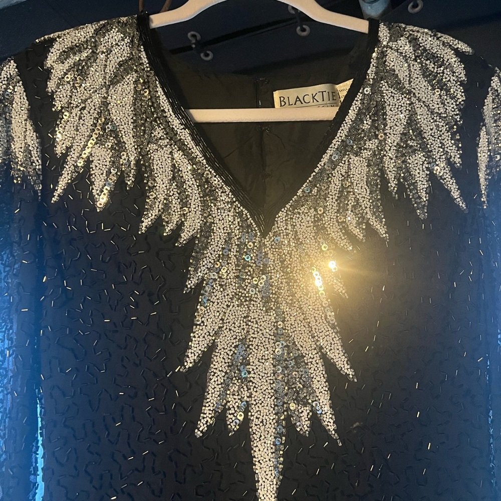 Vintage Oleg Cassini BLACK TIE  Formal SILK Gown Occasion Event Evening Sequined - Picture 3 of 16